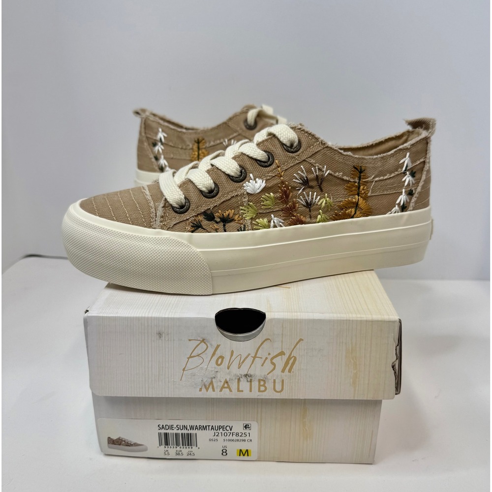 Blowfish Malibu Sadie Sun Platform Sneaker Warm Taupe Size 8 Floral embroidery